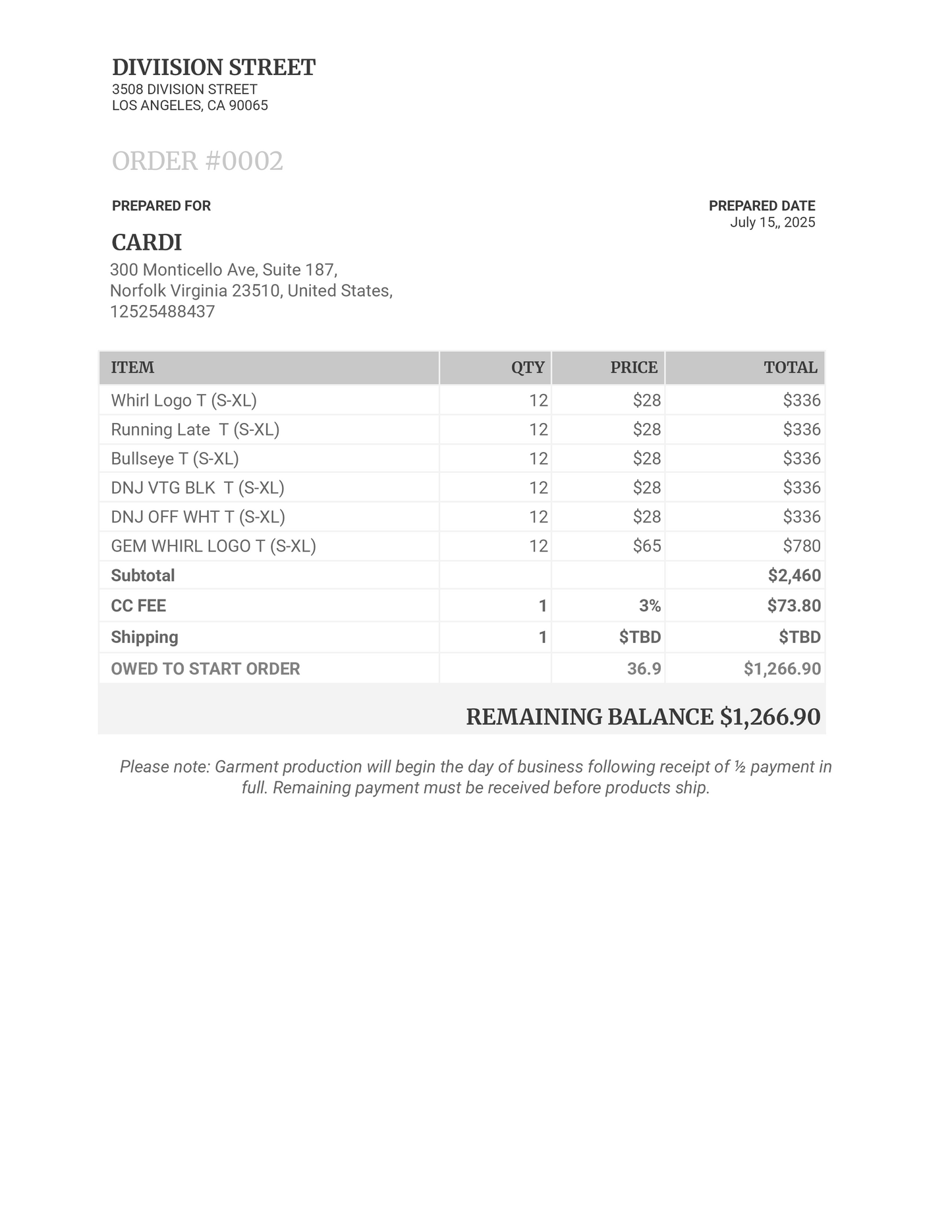 SHOP CARDI SHIPPING + SECOND HALF BALANCE