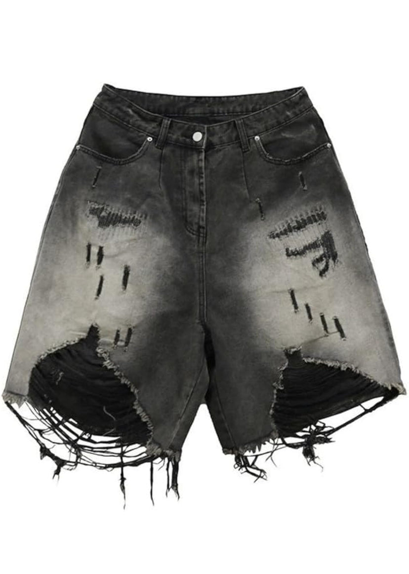 DISTRESSED BLACK JORTS (PREORDER)